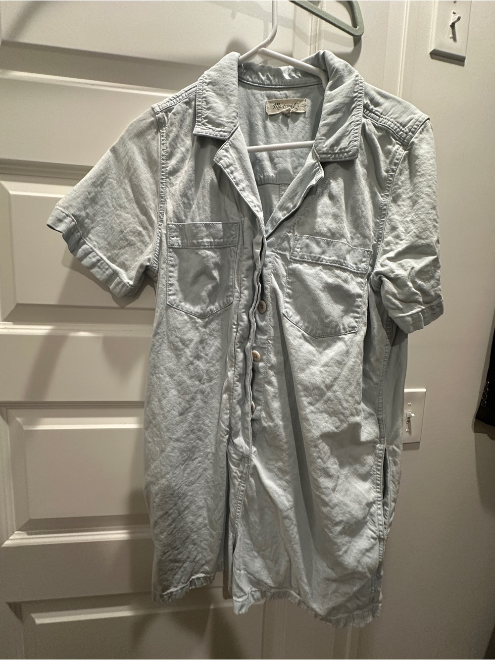 Madewell Light Wash Denim Button-Up Romper